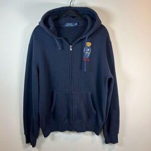 Polo Ralph Lauren Full Zip Hoodie Sweatshirt  Navy Blue Embroidered Bear  Medium